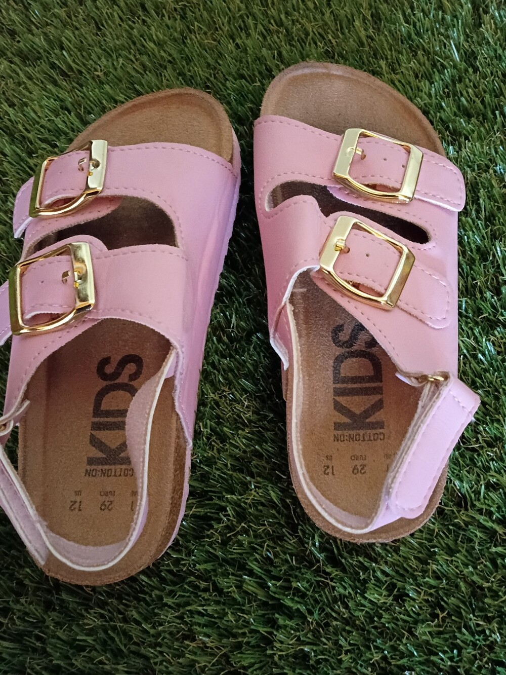 Cotton On Kids Pink Double-Buckle Cork Sandals with Gold Accents